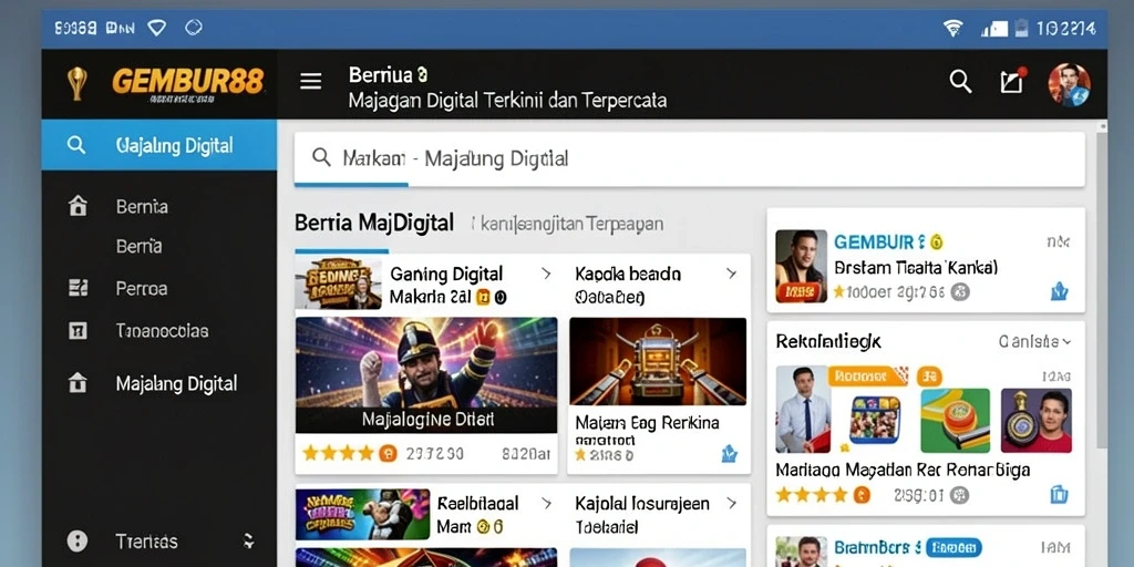 Tampilan antarmuka intuitif aplikasi GEMBUR88 untuk Majalah Digital.