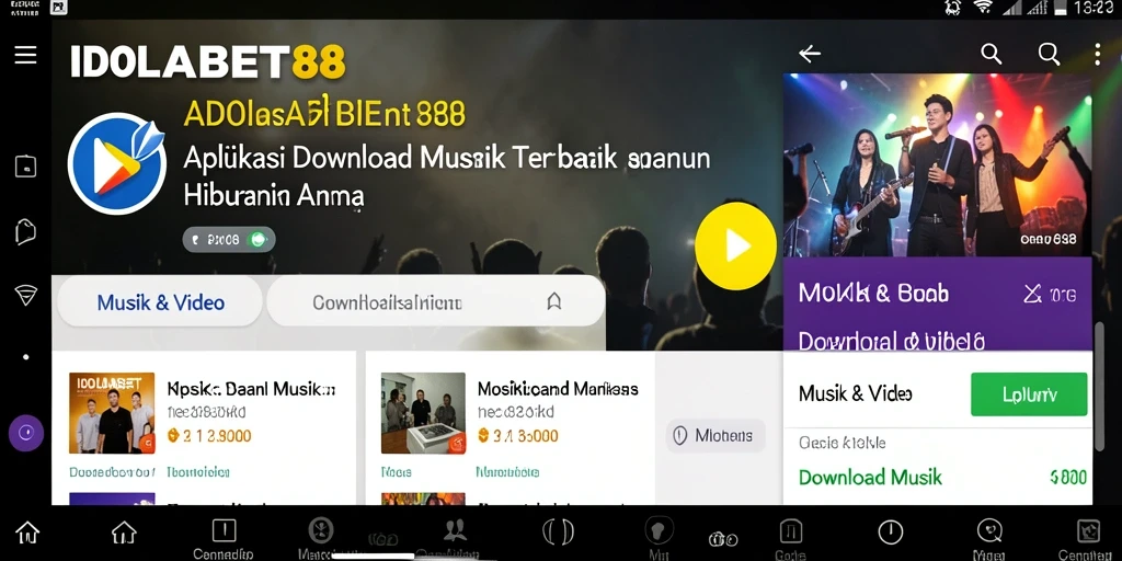 Antarmuka aplikasi IDOLABET88 dengan tampilan fitur Download Musik yang menarik.