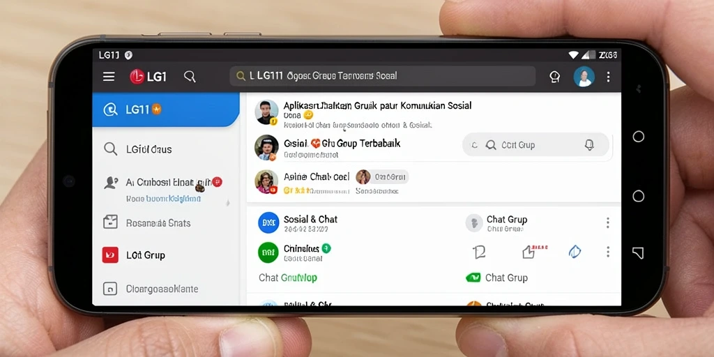 Screenshot utama LG111 menampilkan antarmuka Chat Grup yang menarik.
