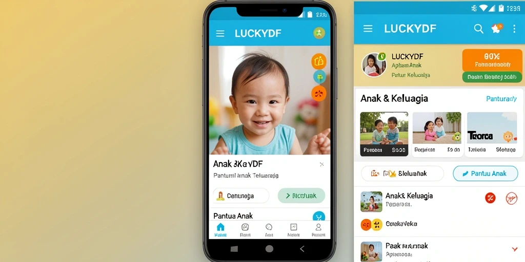 Antarmuka utama LUCKYDF menampilkan fitur Pantau Anak yang lengkap dan ramah pengguna.