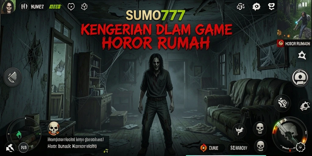 Antarmuka menyeramkan yang menampilkan suasana rumah horor.