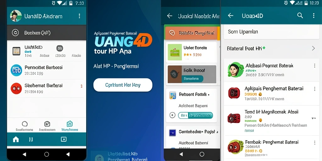 Screenshot utama UANG4D menunjukkan antarmuka aplikasi penghemat baterai yang sederhana.