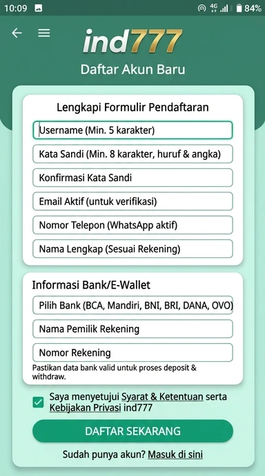Cara Registrasi Akun Baru ind777 untuk Pengguna